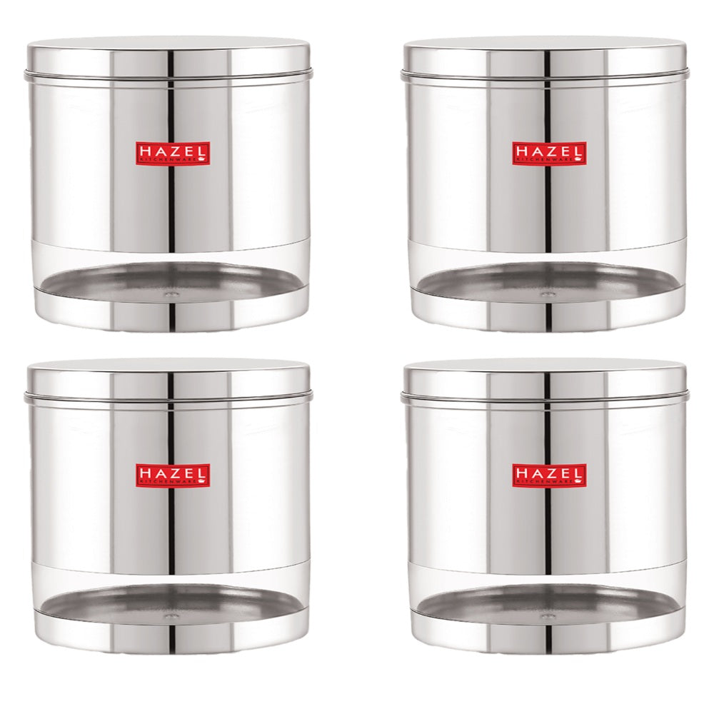 Glossy Transparent Steel Storage Container Set of 4, 2200 ml Each