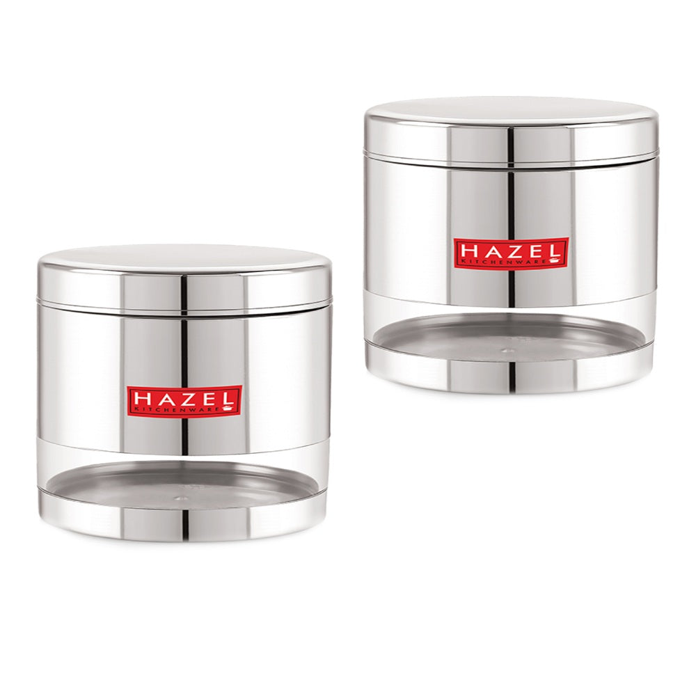 Stainless Steel Glossy Transparent Storage Containers – 1000 ML (Set of 2): labeled dimensions