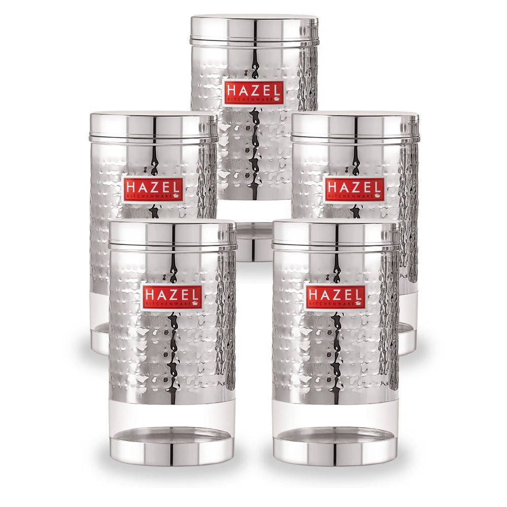 Stainless Steel Hammered Storage Containers Set of 5– 900 ML Each