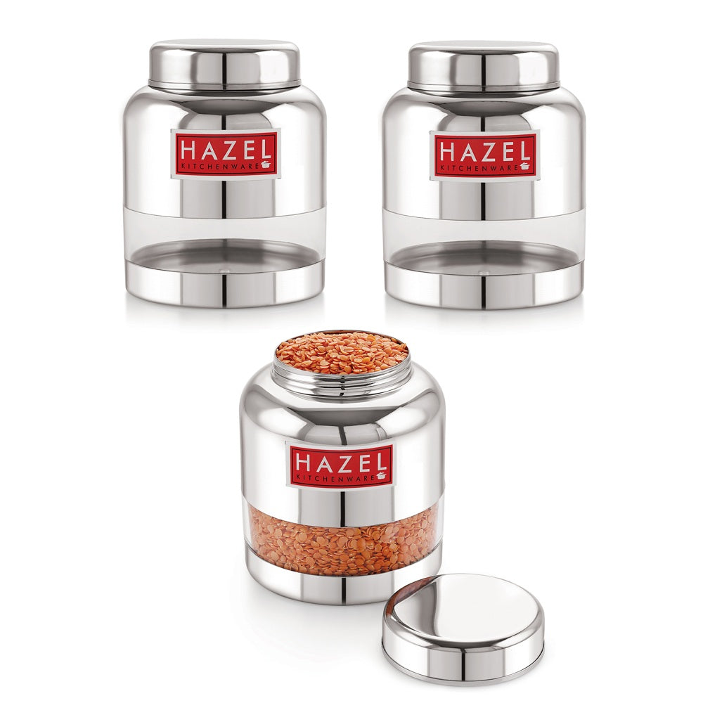 Stainless Steel Transparent Airtight Container – Set of 3 ,1000 ML Each