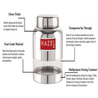 Single container surrounded by feature callouts like glossy finish, transparent see-through and.