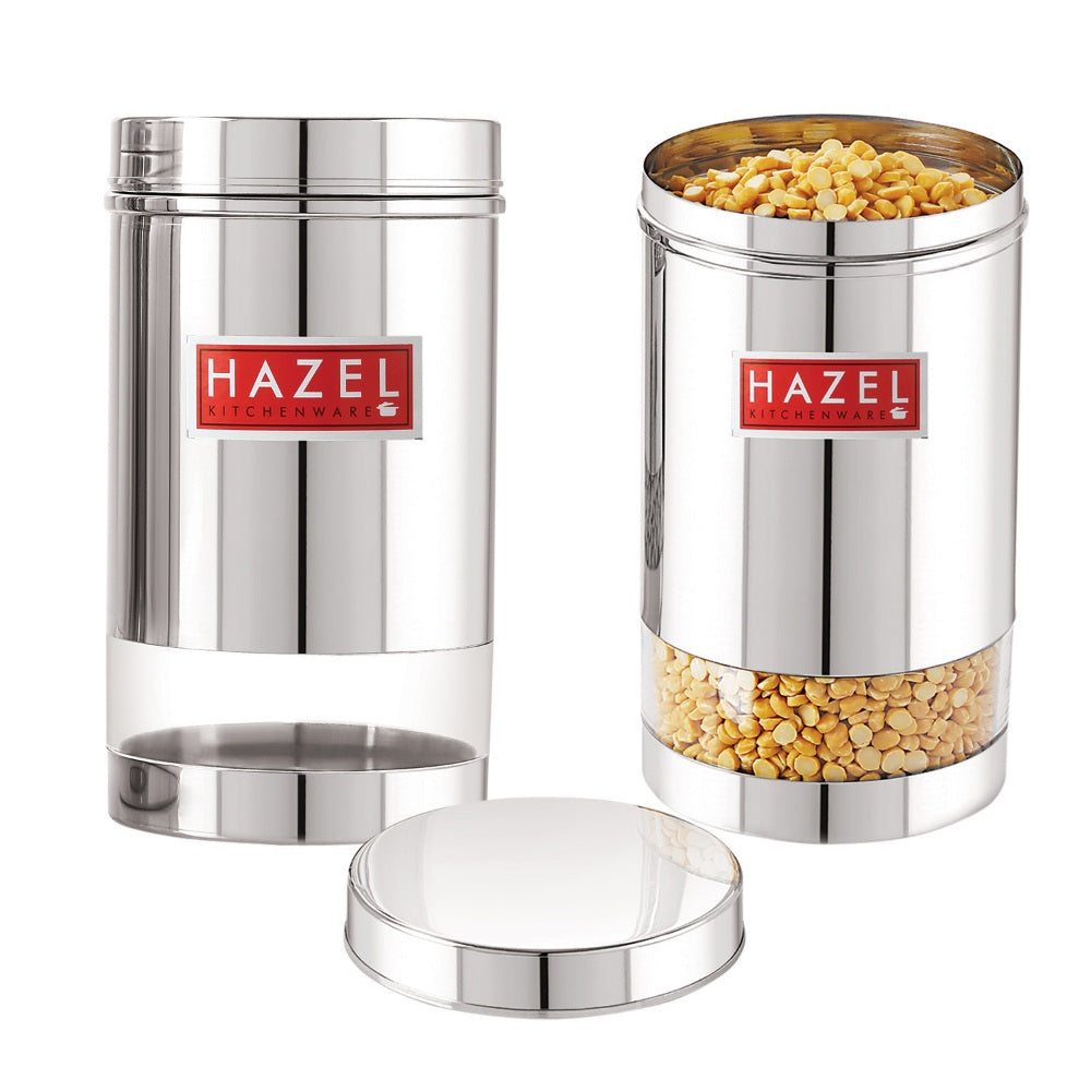 Stainless Steel Transparent Container, Glossy Finish, Set of 2,  1200 ML Each