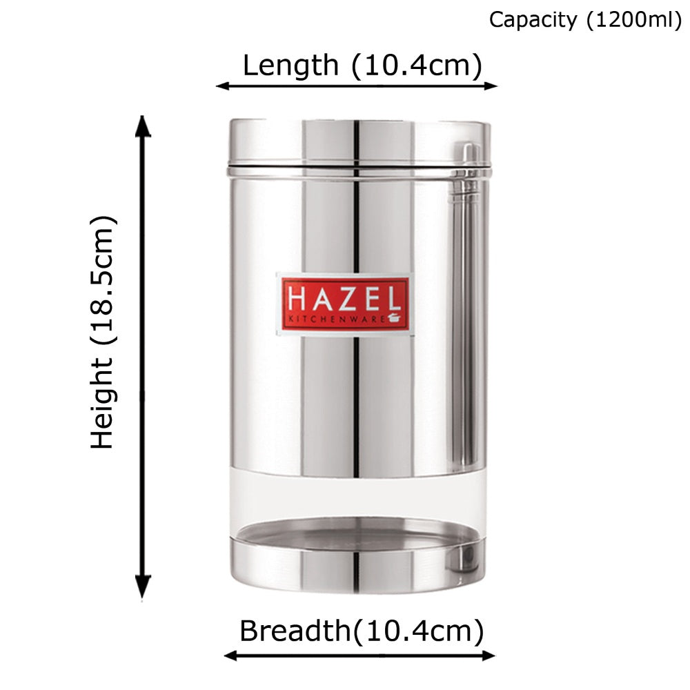Stainless Steel Transparent Container, Glossy Finish, Set of 2,  1200 ML Each