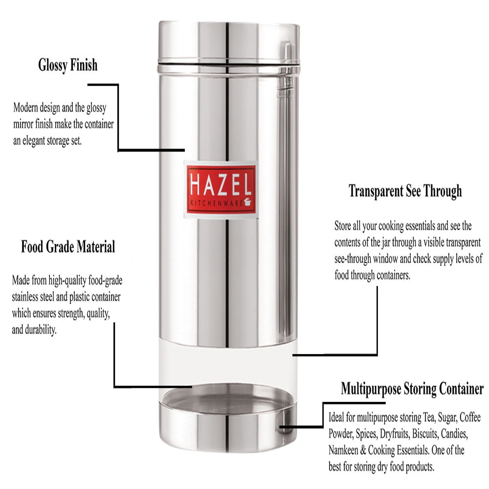 Stainless Steel Transparent Container, Glossy Finish, Set of 2,  1200 ML Each