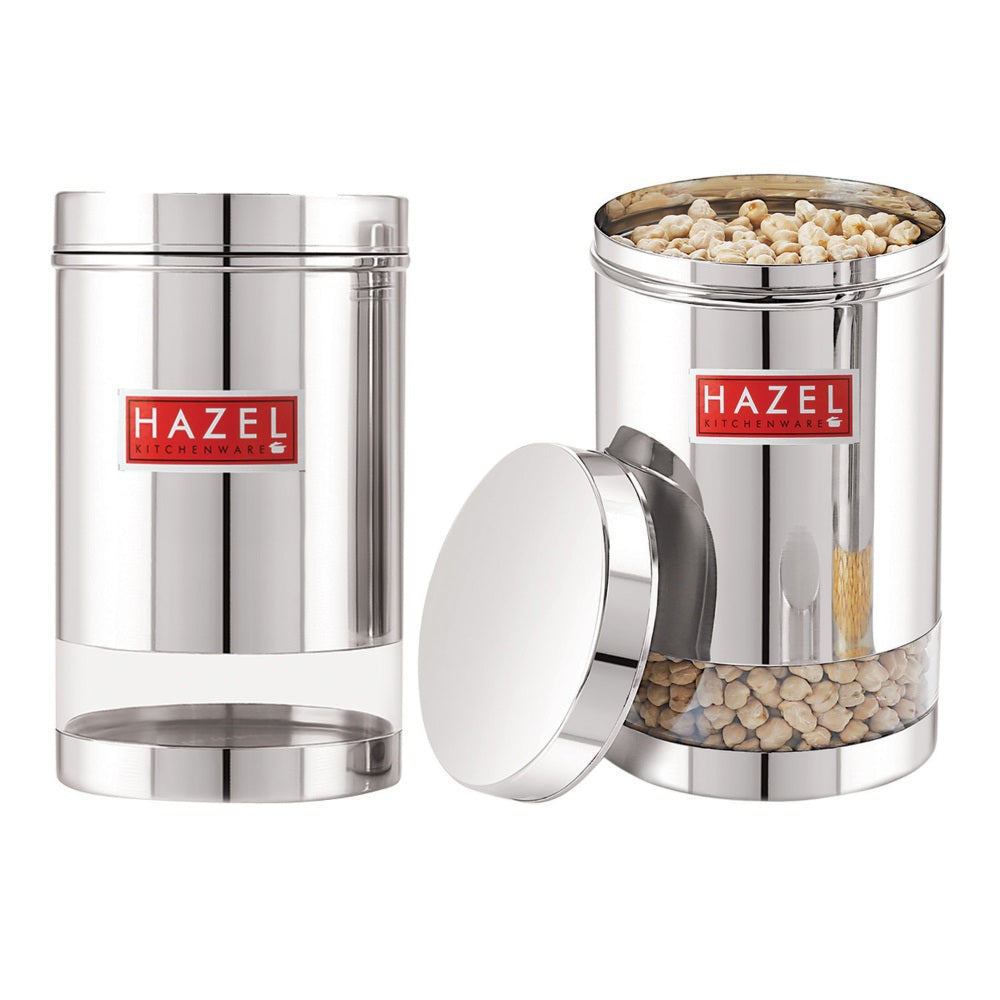 Stainless Steel Transparent Container, Glossy Finish, Set of 2 - 1.7 L Each