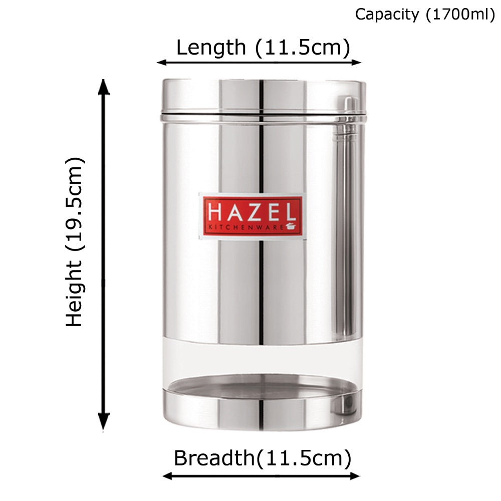 Stainless Steel Transparent Container, Glossy Finish, Set of 2 - 1.7 L Each