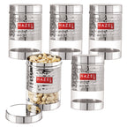 Stainless Steel Hammered Finish Transparent Container (Glossy)- Set of 5, 600 ML Each