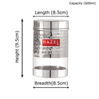 Stainless Steel Hammered Finish Transparent Container (Glossy)- Set of 5, 600 ML Each