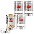 Stainless Steel Hammered Finish Transparent Container (Glossy)- Set of 4, 600 ML Each