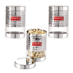 Stainless Steel Hammered Finish Transparent Container (Glossy)- Set of3, 600 ML Each
