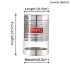Stainless Steel Hammered Finish Transparent Container (Glossy)- Set of3, 600 ML Each