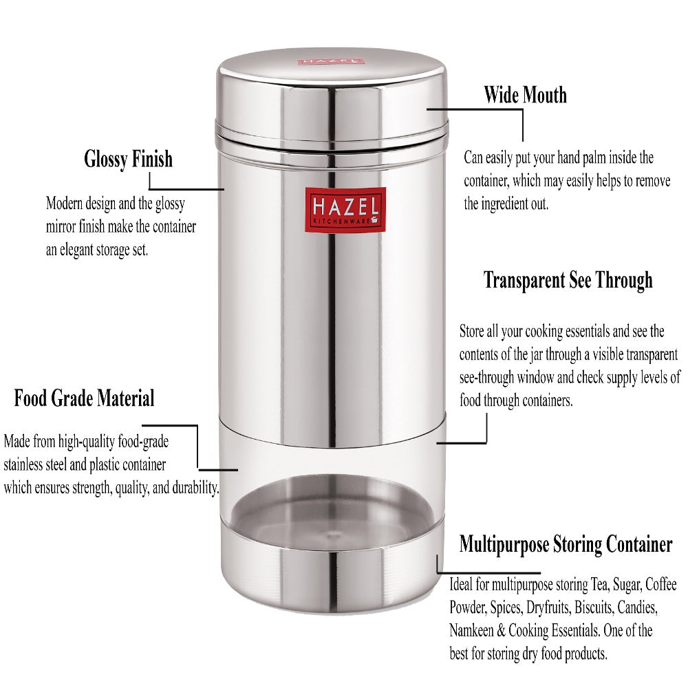 Stainless Steel Transparent Container, Set of 2 - 950 ML Each