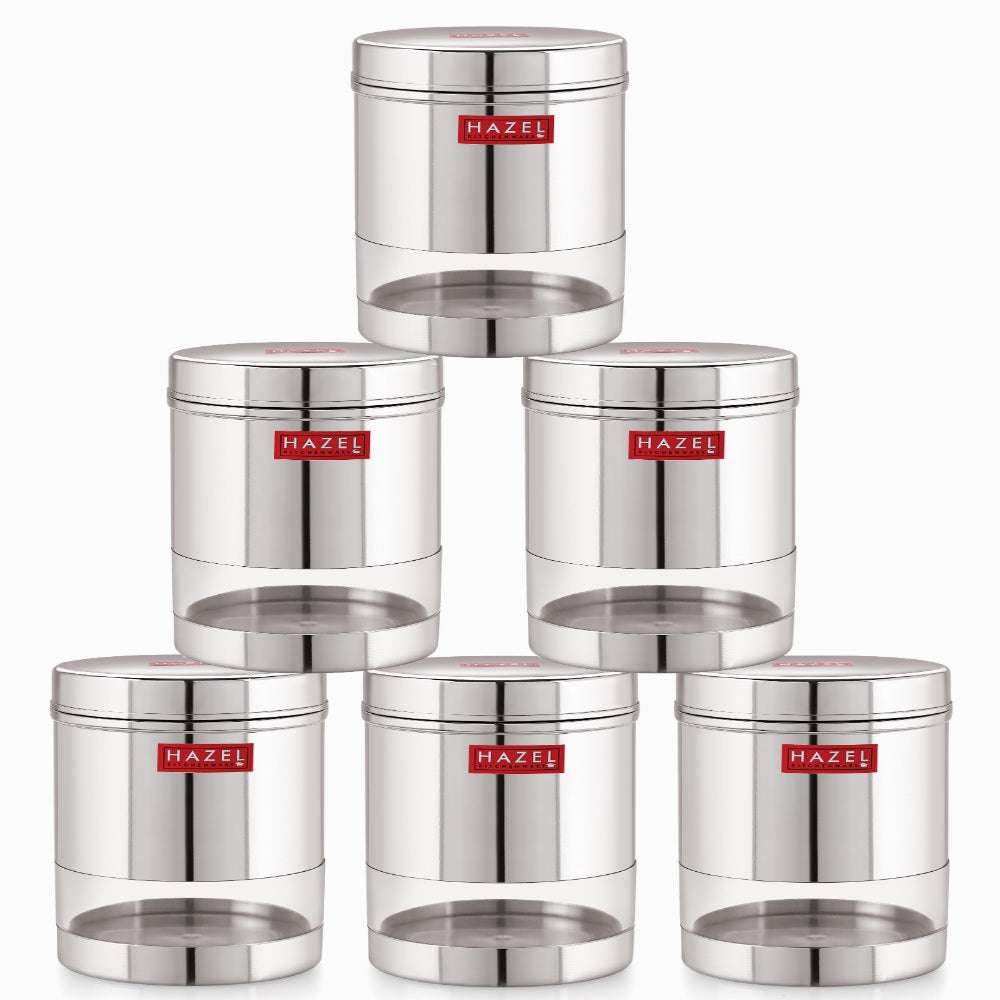 Stainless Steel Transparent Containers - Set of 6, 600 ML Each