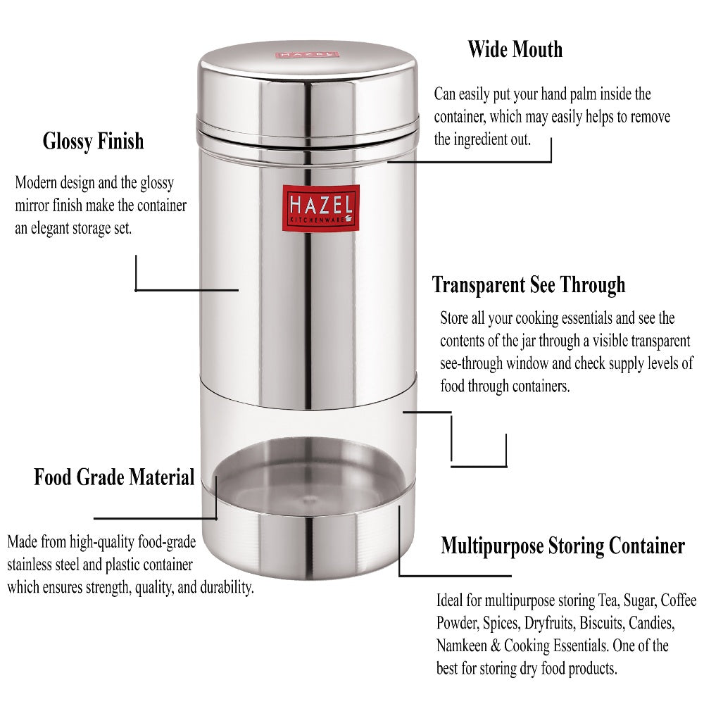 Stainless Steel Transparent Containers - Set of 6, 600 ML Each