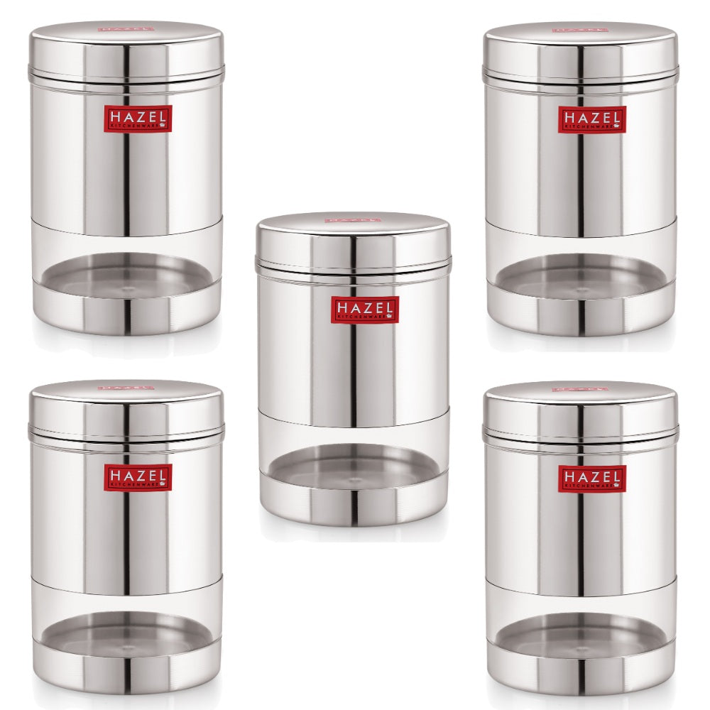 Transparent Wide Mouth Steel Container 600 ML – Set of 5