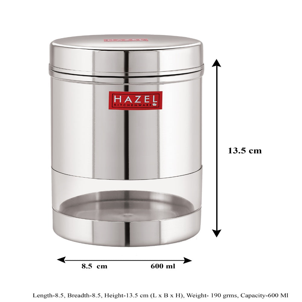 Stainless Steel Transparent Containers - Set of 6, 600 ML Each