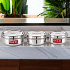 Stainless Steel Lunch Container With Locking Clip, Set of 3 - 350, 500 & 700 ML