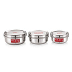 Stainless Steel Lunch Container With Locking Clip, Set of 3 - 350, 500 & 700 ML