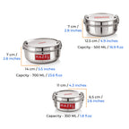 Stainless Steel Lunch Container With Locking Clip, Set of 3 - 350, 500 & 700 ML