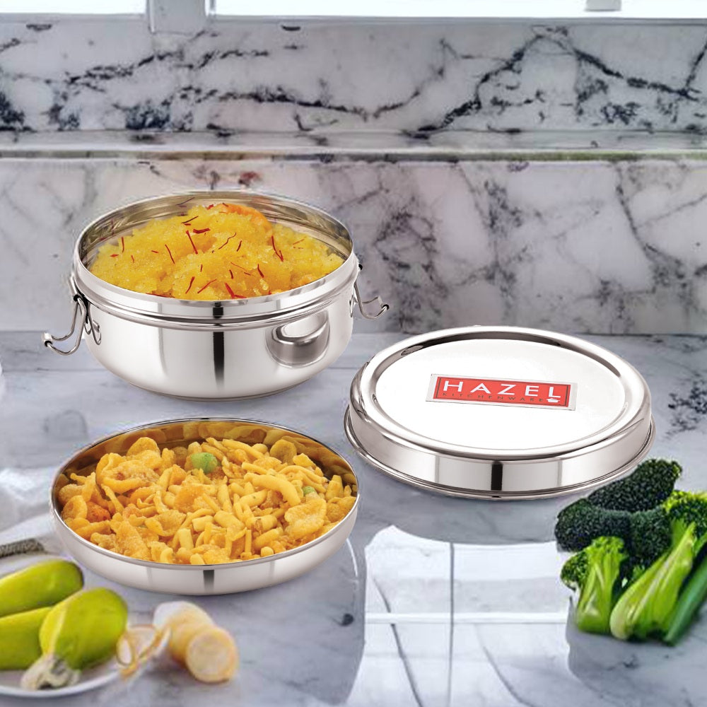 Stainless Steel Lunch Container With Locking Clip, Set of 3 - 350, 500 & 700 ML