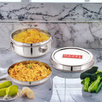 Stainless Steel Lunch Container With Locking Clip, Set of 3 - 350, 500 & 700 ML