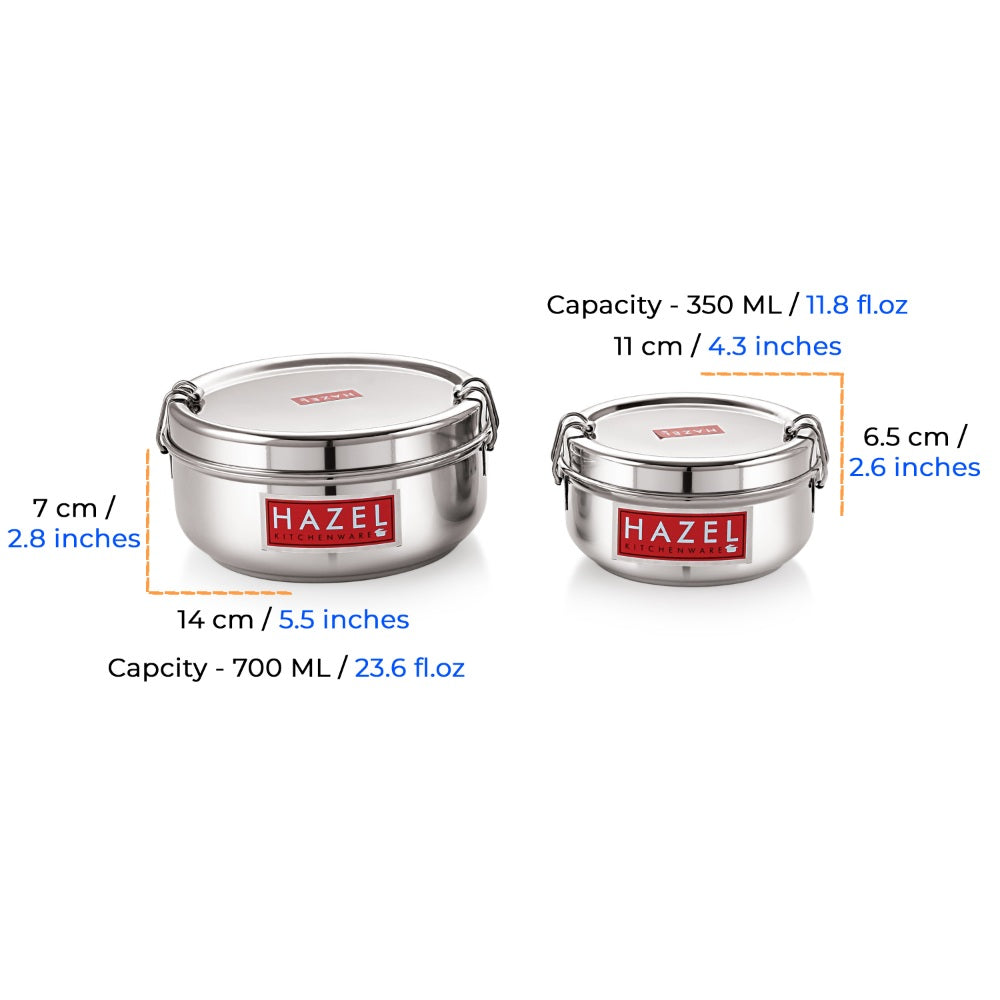 Stainless Steel Tiffin Box, Leak Proof, Set Of 2 (350 & 700 ML)