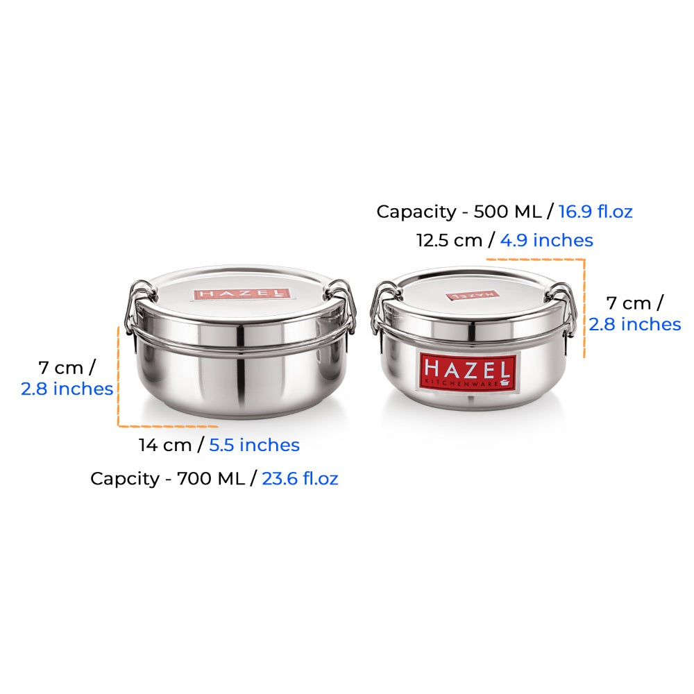 Steel Lunch Box, Leak Proof, Set Of 2 (500 & 700 ML)