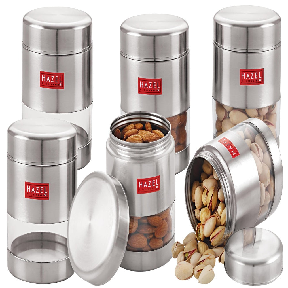Stainless Steel Transparent Container Set , Matte Finish, Set of 6 -500ML Each