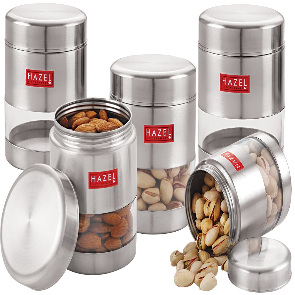 Stainless Steel Transparent Container Set, Matte Finish, Set of 5 -500ML Each