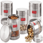 Stainless Steel Transparent Container Set, Matte Finish, Set of 5 -500ML Each