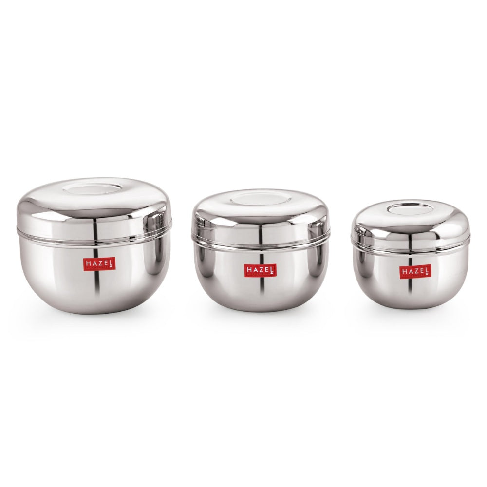 Stainless Steel  Apple Shape Container Set of 3 (650ML, 900ML & 1300ML)