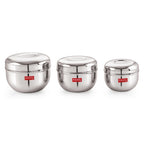 Stainless Steel  Apple Shape Container Set of 3 (650ML, 900ML & 1300ML)