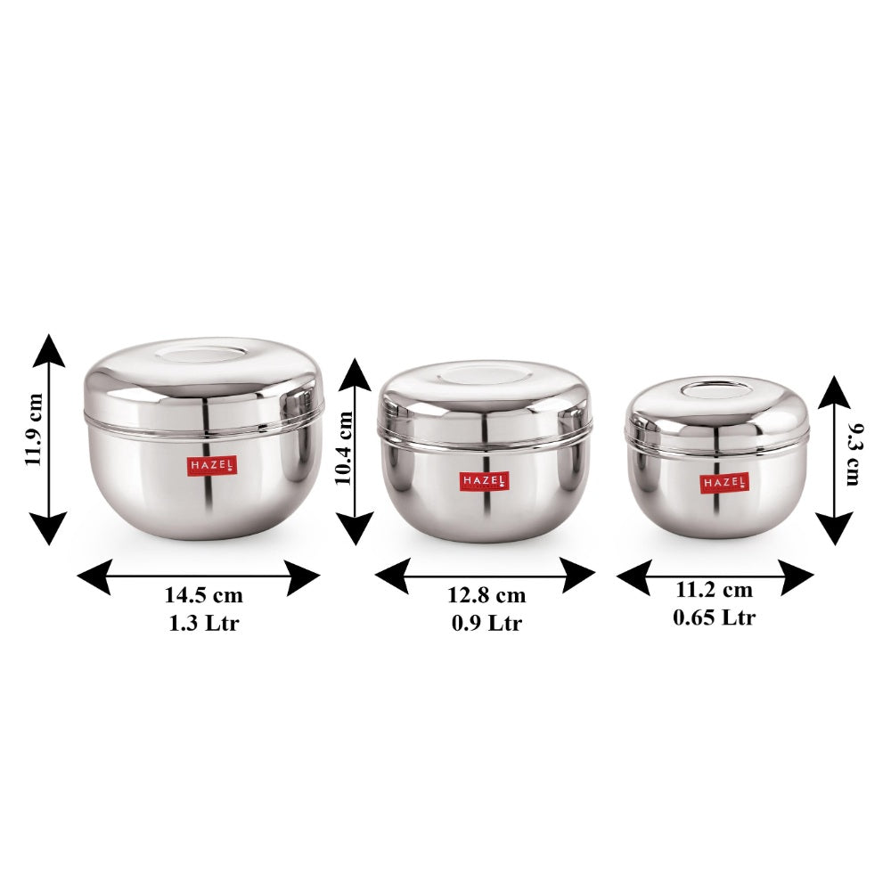 Stainless Steel  Apple Shape Container Set of 3 (650ML, 900ML & 1300ML)