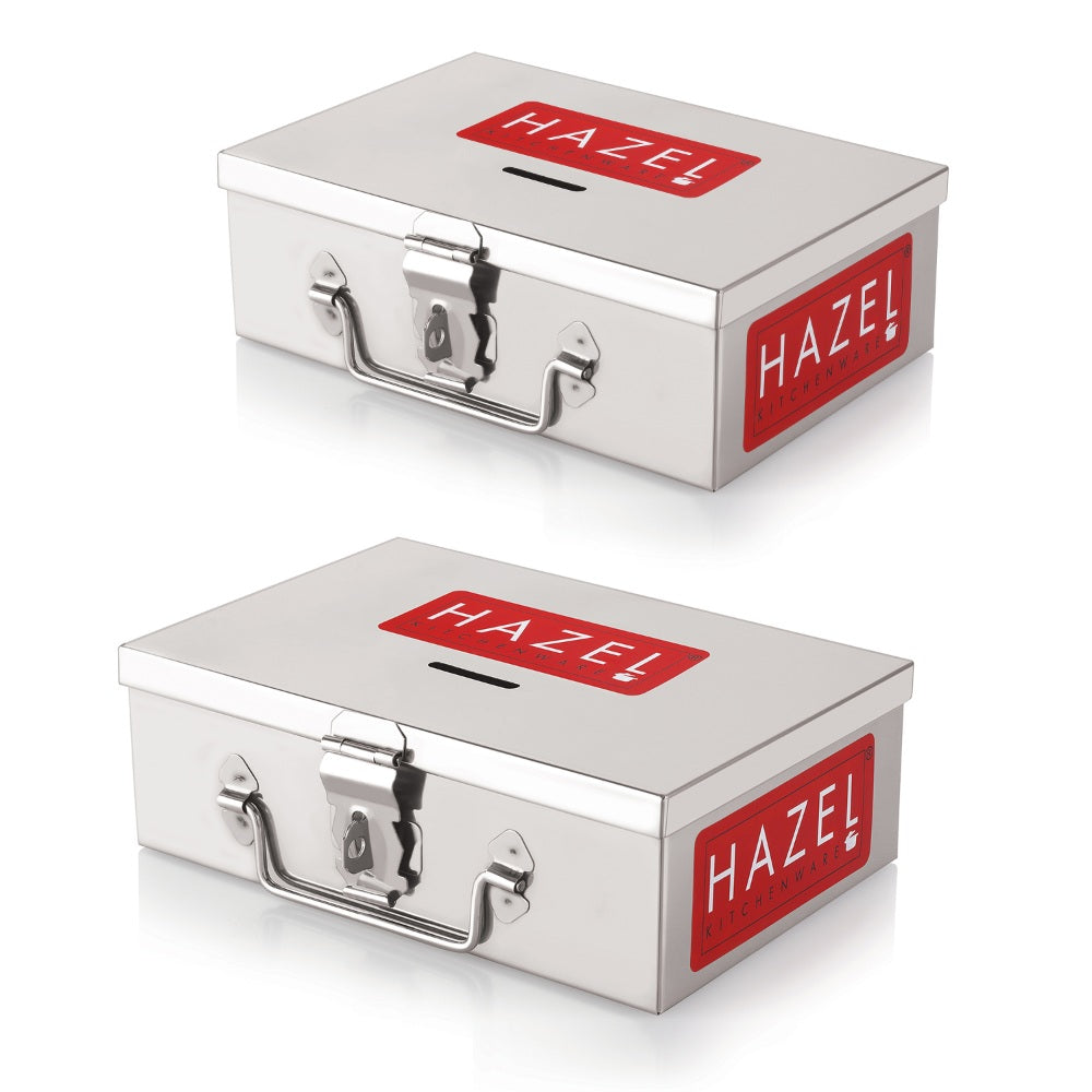 Stainless Steel Cash Box  With 4 Compartments - Set Of 2  Medium and Large)