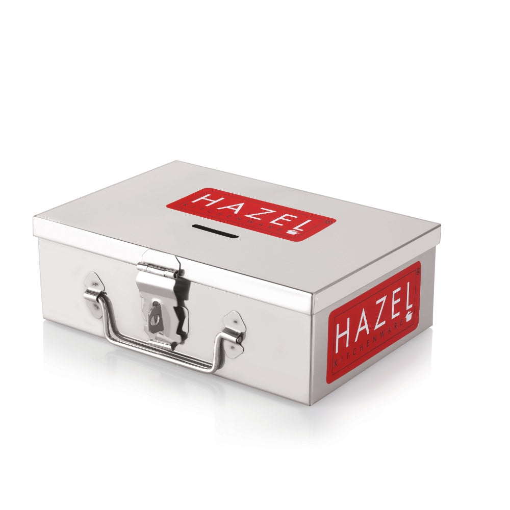 Stainless Steel Cash Box  With 4 Compartments - Set Of 2  Medium and Large)