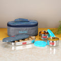 Stainless Steel Tiffin Box Set of 3 (2 Pc - 300 ML Each, 450 ML Roti Dabba With Bag)