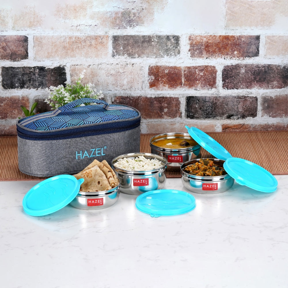 Airtight Steel Lunch Box (2 Pc - 450 ML, 2 Pc -300 ML)