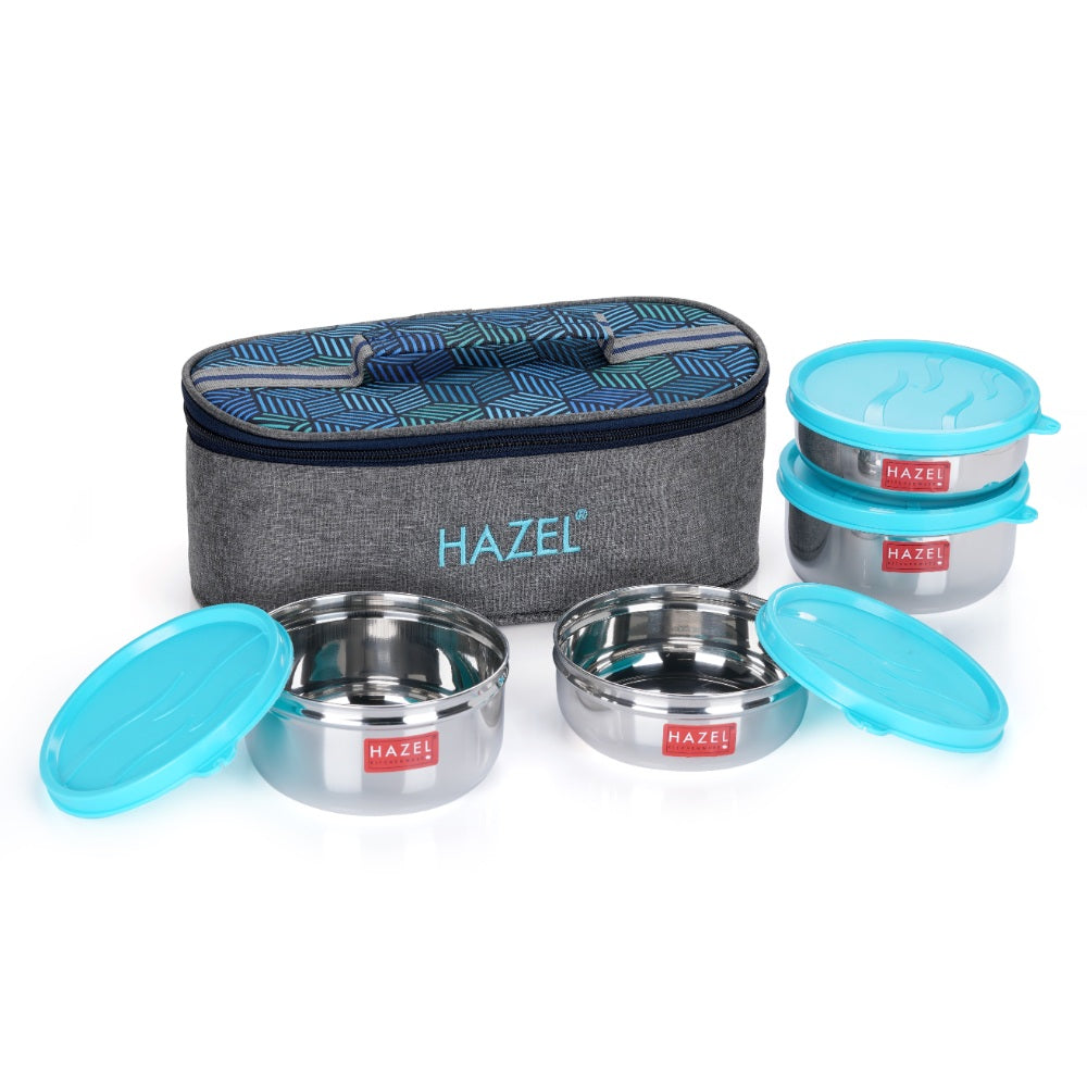 Airtight Steel Lunch Box (2 Pc - 450 ML, 2 Pc -300 ML)