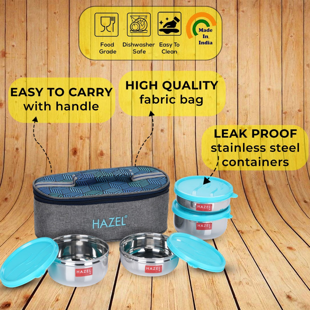 Airtight Steel Lunch Box (2 Pc - 450 ML, 2 Pc -300 ML)