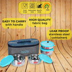 Airtight Steel Lunch Box (2 Pc - 450 ML, 2 Pc -300 ML)