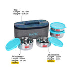 Airtight Steel Lunch Box (2 Pc - 450 ML, 2 Pc -300 ML)