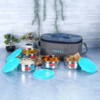 Steel Tiffin box set with Lunch Bag |4 Leak Proof Lunch Box - 450 ML Each.
