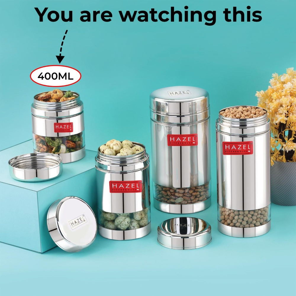 Transparent Airtight Steel Storage Containers – 400 ML, Set of 6