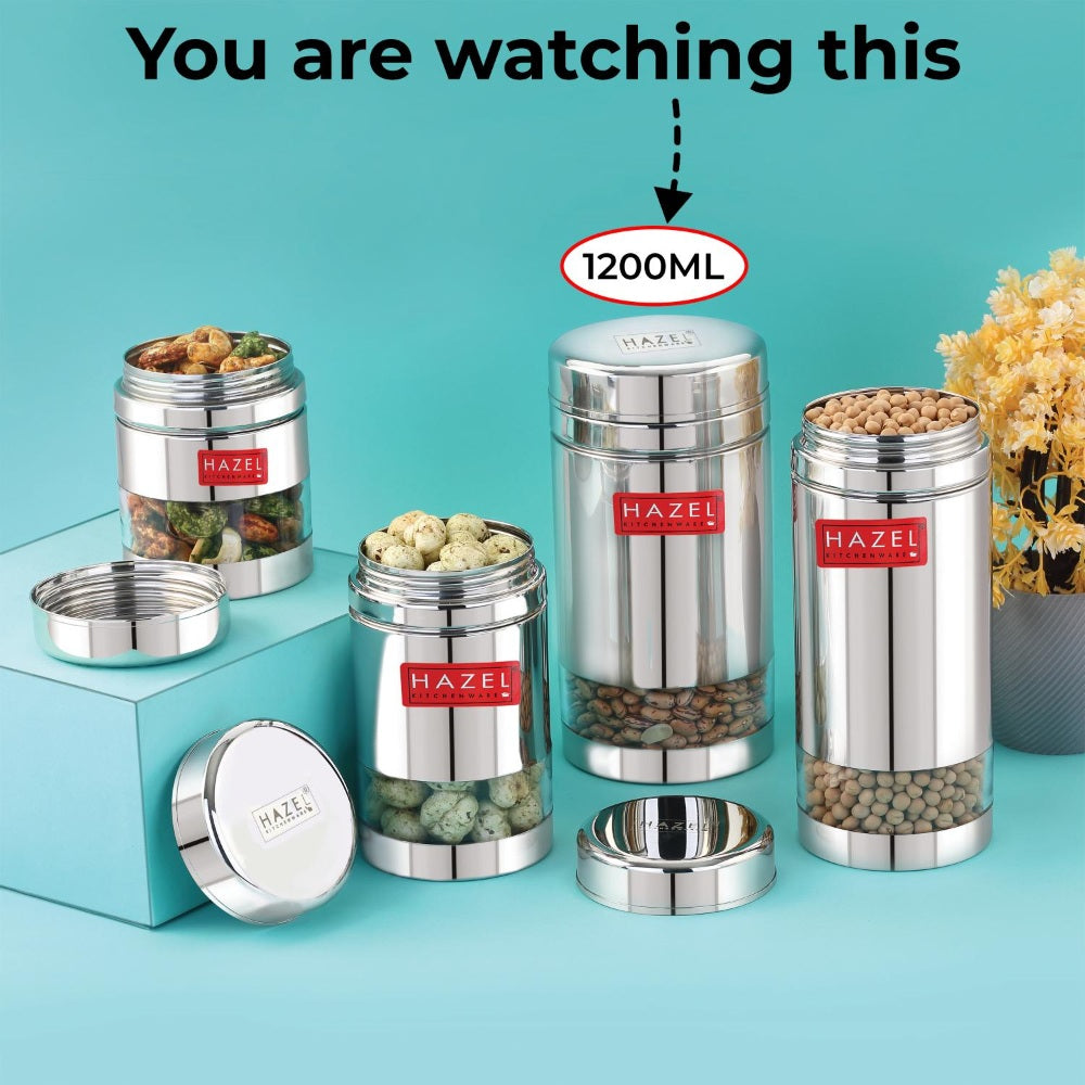 Transparent Airtight Steel Storage Containers – 1200 ML, Set of 2