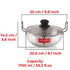 4mm Aluminium Kadai With Glass Lid -   1750 ML, 20.8cm