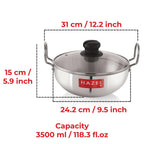 4mm Aluminium Kadai With Glass Lid -   3500 ML, 24.5cm