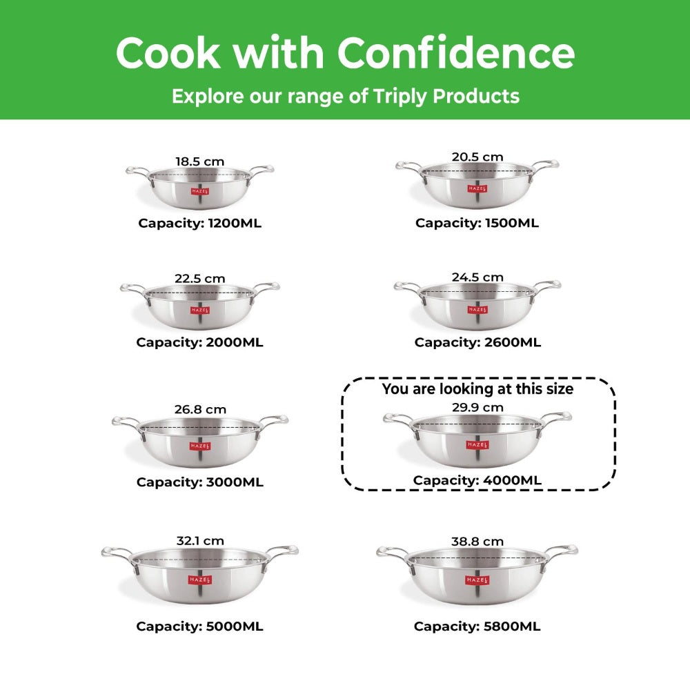 Triply Stainless Steel  Kadai, 4 L, 29.9 cm