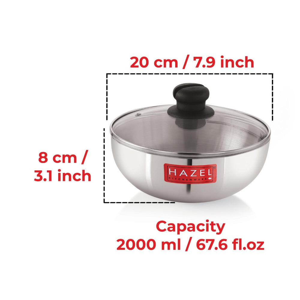 Aluminium Tasra with Glass Lid – 2000 ML , 20.8 cm