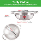 Dimension infographic of the triply kadai with callouts for 44 cm width, 11.5 cm height, 33.8 cm diameter and 5800.