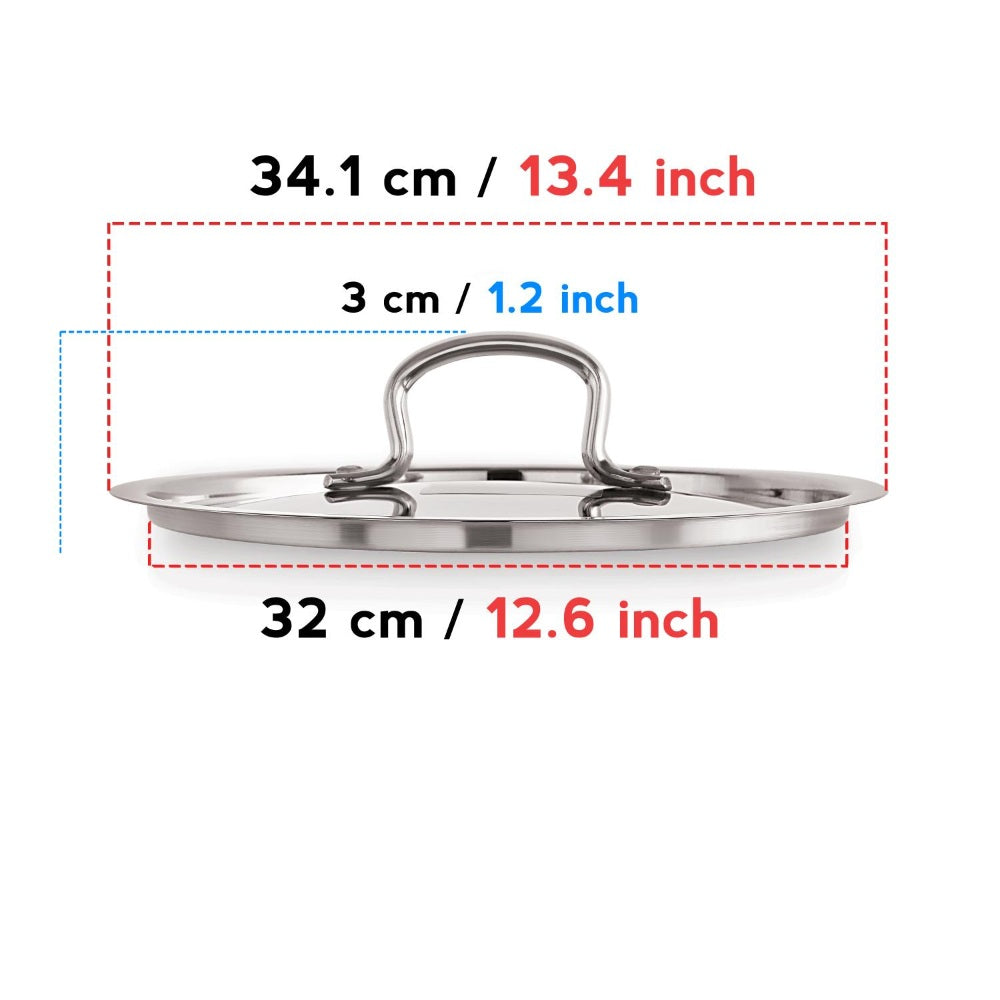 Stainless Steel Cookware Plain Lid with Handle – Outer Diameter 34.2 cm, Inner Diameter 32 cm